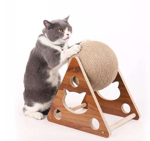 Youlines猫のエクササイズホイール 猫のスクラッチボール キャットタワー 木製 三角型 サイザル麻紐巻き 爪研ぎボール 猫用タワー 猫用爪とぎ ネコオモチャ 爪研ぎ 麻? おしゃれ 据え置き型 猫スクラッチパッド 猫の引っかきおもちゃ 運動不足改善