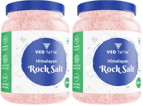 Image of VED TATVA Organic Himalayan Pink Rock Salt Powder /Sendha /Sindhav Namak - 450g Jar, Unrefined & Natural, Used for Cooking, Baking, Sprinkling, Fermenting, Marinating (Pack of 2)