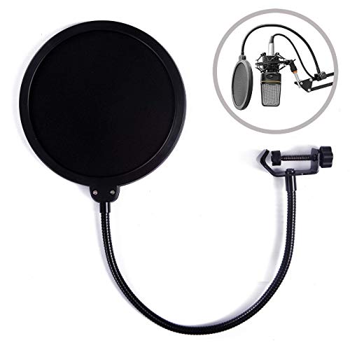 Image of blueberry Microphone Pop Filter For ALL Professional Microphone Dual Layered Wind Pop Screen With Flexible 360 Gooseneck Clip Stabilizing Arm