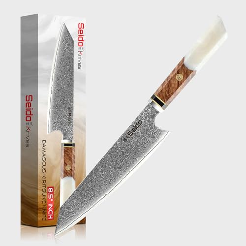Seido Knives Kiritsuke Damascus Steel Chef Knife Epoxy Resin Stabilized