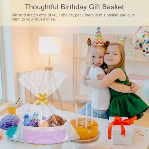 Image of Small Empty Gift Basket with Bag & Ribbons, White & Purple
