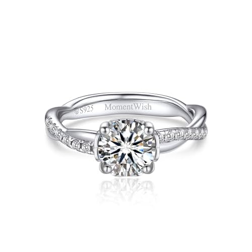 MomentWish Promise Rings for Her, 1Carat Moissanite Engagement Rings, D Color VVS1 Simulated Diamond 925 Sterling Silver Accent Rings D Twisted-1Carat 6.5