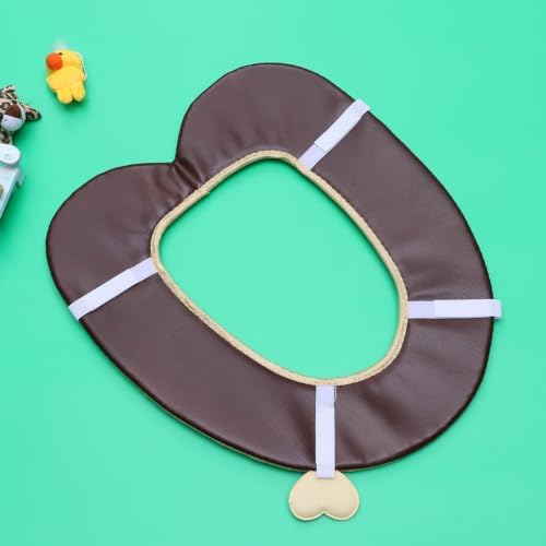 Plush Toilet Seat Cover with Handle Khaki Warm Soft Bathroom Pad - 4