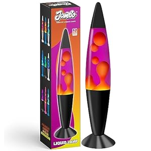 Jambo 16-Inch Beautiful Lamp with Wax, Relaxing Night Light Home Decor, Extra Tall, Living Room Office Bedroom Lamp for Adults, Teens, Kids (16″, Black Base, Purple Liquid, Yellow Wax)