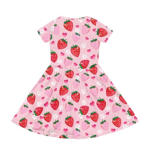 Image of Girls Dress with Pockets Basic Short Sleeve High Waist Swing Skater Dress School Party Dress for Kids