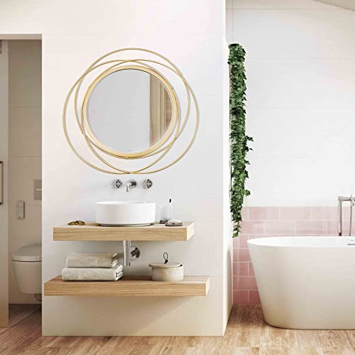 2 Set 15.7'' Gold Circle Mirrors Wall Decor Iron Frame Mirrors Wall Art Round Mirrors Home Decor Hanging Mirrors For Living Room/Bedroom/Bathroom/Entryway (Medium Size 15.7 Inch,Circles) #TOP4