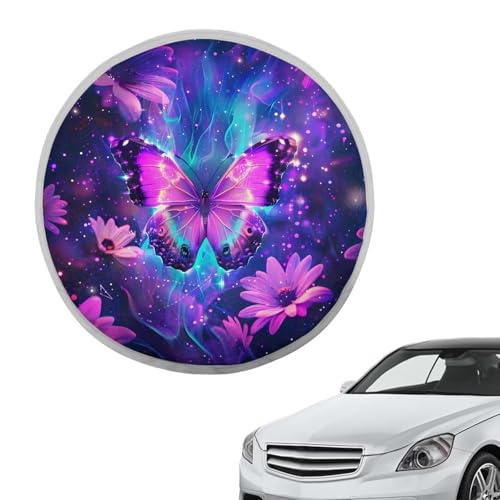 Image of Purple Butterfly Car Steering Wheel Cover Sun Shade Car Interior Sunshade Foldable Steering Wheel Shield Car Interior Accessories for Sun Heat Universal for Cars Truck SUV Van