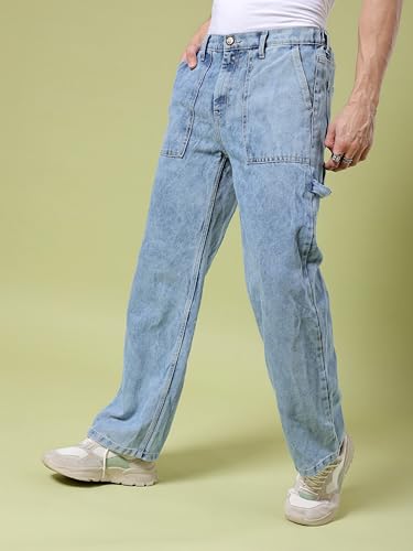 Image of The Indian Garage Co Men Baggy Solid Mid-Rise Stretchable Jeans