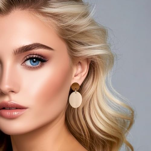 Wood Boho Earrings for Women Brown and Beige Lightweight Wooden Dangle Earrings Bohemian Style for Beach or Vacation2