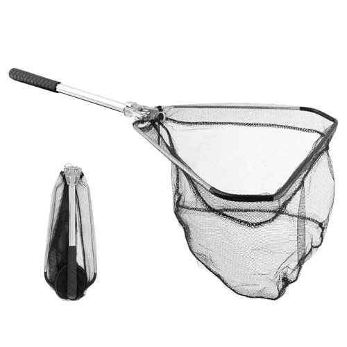 Fishing Net Minnow Nets with Aluminum Collapsible Telescopic Fishing Pole Handle and Nylon Mesh Small F-ishing Landing Net for Saltwater Freshwater( Black)