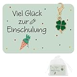 Glücksbringer Kleeblatt Schlüsselanhänger Einschulung Geschenke Viel Glück zur Einschulung Schulkind 2025 Geschenk mit Karte Vierblättriges Kleeblatt Anhänger Glücksklee Schulanfang Geschenkidee