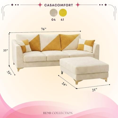 Image of Juliet 4 Seater L Shape Sofa Set with Movable Ottomans | Flexible Layout | Rich Velvet Suede Fabric | Silver Legs | Modern Sofa for Living Room (Cream)