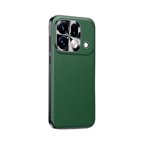 Coque Oppo Find X9s en cuir véritable vert résistant aux chutes avec cadre métal