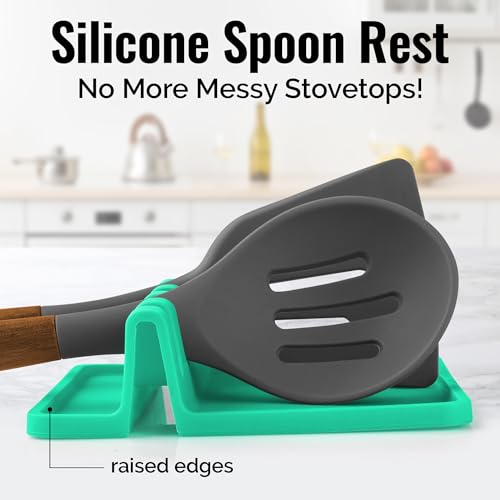 Image of Zulay Kitchen Silicone Utensil Rest with Drip Pad for Multiple Utensils - BPA-Free, Heat-Resistant Spoon Rest & Spoon Holder for Stove Top - Kitchen Utensil Holder for Ladles & Tongs - Carnival Grass