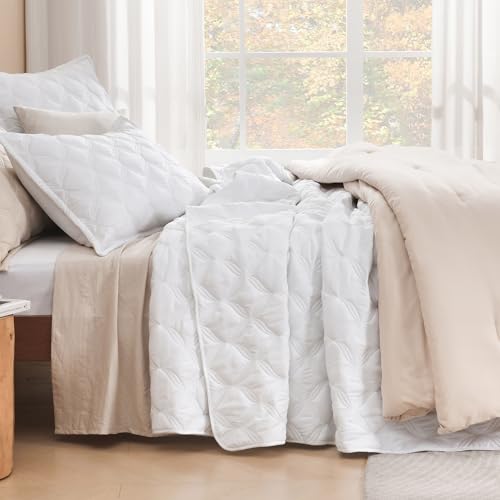 Image of Litanika White Oversized King Quilt Set Bedspread 120x120-3 Piece Lightweight Summer Coverlets Bedding Comforter Cover Bed Decor All Season(Super King - 1 Quilt, 2 Pillowcases)
