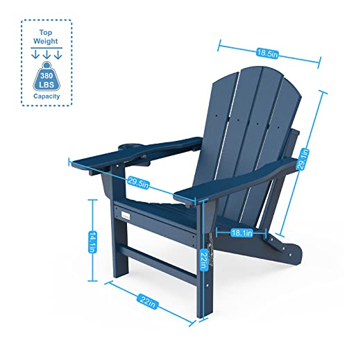 Mdeam Folding Adirondack Chairs Set Of 4 Adjustable Backrest With Cup Holder, Fire Pit Chairs,Hdpe All Weather For Patio Lawn Outdoor,Navy Blue #TOP2