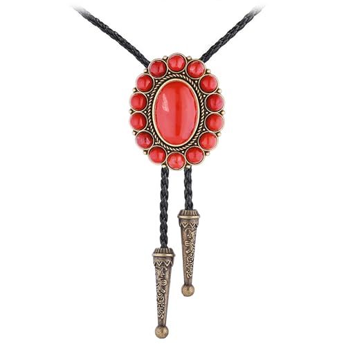 Image of GelConnie Bolo Tie for Men Women Western Cowboy Turquoise Leather Necktie | Natural Stone Bolo Tie Necklace for Women Rodeo Cowboy Leather Necktie Native American Western Cowgirl Ties Adjustable Cord