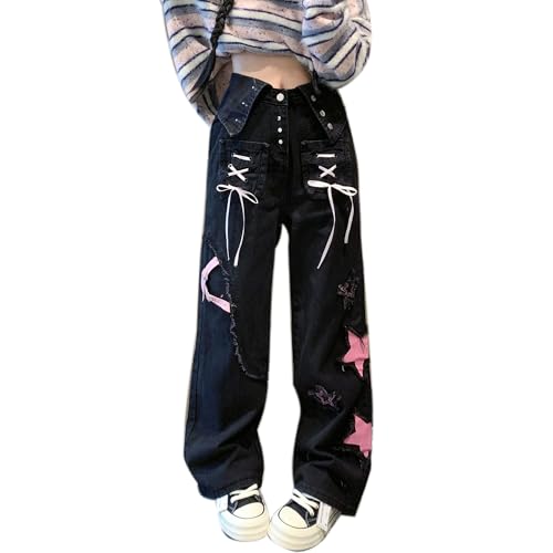 MEINVQIAOTI Hip Hop Y2k Trendy Star Embroidery Streamer Cargo Pants for Women Harajuku Punk Goth Pants Women's Cargo Jeans