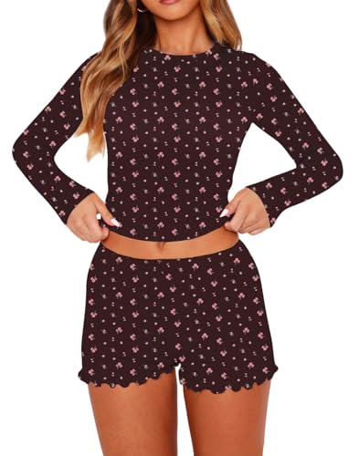 Image of REVETRO Fall Womens 2 Piece Pajama Sets Sexy PJ Shorts Y2k V Neck Long Sleeve Lounge Set Sleepwear with Button Down