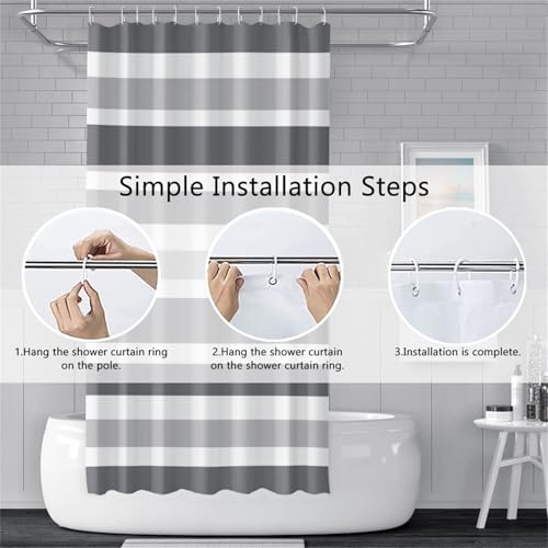 Umpoo 48x72 Inch Gray and White Stripes Shower Curtain Geometric Striped Backdrop Minimalist Abstract Shower Curtain with Hooks Polyester Waterproof Fabric Modern Aesthetics Bathroom Decor by Umpoo - Used condition - Image 6