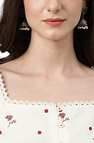 Image of Janasya Women's Cambric Cotton Botanical Print Flared Western Tunic Shirt