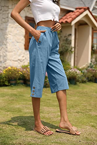 Image of Veatzaer Women's Elastic Waist 3 /4 Capri Harem Pants with Pockets Casual Loose Solid Yoga Trousers S-XXL