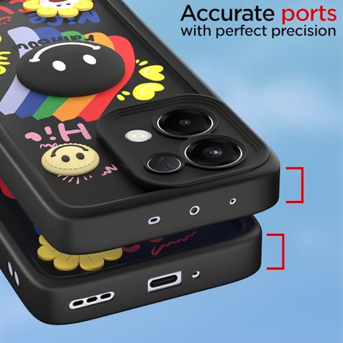Image of Pikkme Back Cover for Oppo K13 5G | Soft Silicone| Cute Rainbow Smile & 3D Cartoon Flower Design | Shockproof Raised Camera Protection Bumper Case (Black)