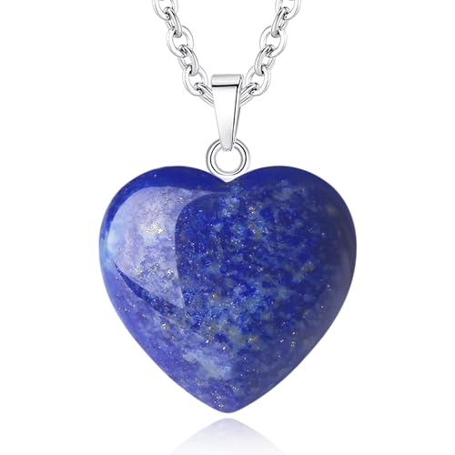 XIANNVXI Collier En Cristal De Lapis-Lazuli En Forme De CœUr Pendentif En Lapis-Lazuli Pour Femme Pierre PréCieuse De GuéRison Bijou Reiki Cadeau De...