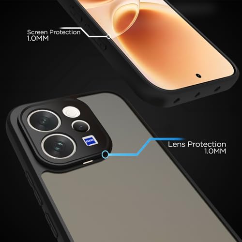Image of RIGGEAR Shockproof Sleek Hybrid Armor Back Cover Case for Vivo V70 / V70 Elite 5G (Smoke Black Matte PC + Black TPU Bumper)