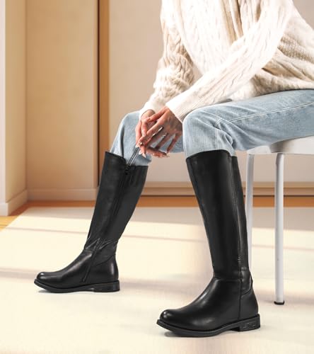 Take Your Style To The Next Level! Best Knee High Boots for Skinny Legs: 12 Perfect Fits for Women Over 50 7 Shoe'N Tale Women's Knee High Boots Flat Low Heel Stretchy Round Toe with Side Zipper(9,Black PU)