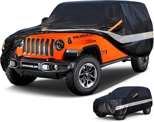 Image of 10 Layers Car Cover Custom Fit for Jeep Wrangler 4Door 4dr, Waterproof All Weather for Automobiles, Outdoor Full Cover Sun Dust Rain Protection with Cotton. Black