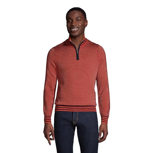 Lands' End Mens Supima Quarter Zip Sweater Orange Clay Pattern Regular X-Large