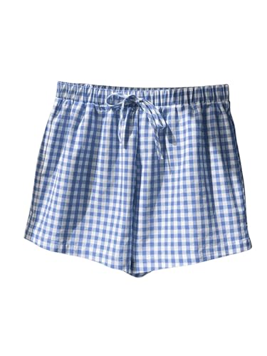 Short décontracté taille haute élastique à carreaux Floerns bleu en taille L pour femme