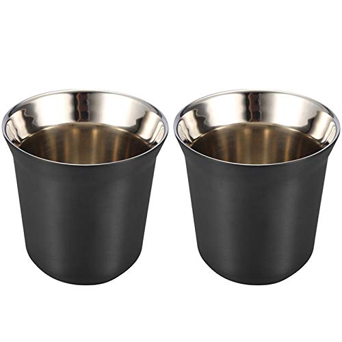 Grevis 2 paquetes de tazas de café dobles de acero inoxidable, 80 ml, para espresso, en polvo, tazas de café