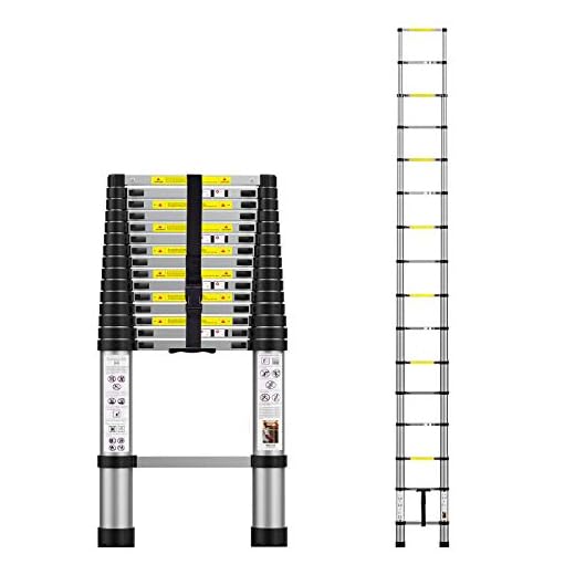 BOWEITI 4.7m(15.5 FT) Aluminium Foldable Telescoping Extension Ladder, Aluminum Telescopic Ladders,Multi-Purpose Collapsible Ladder with Gloves for Home Outdoor, EN131 Certified