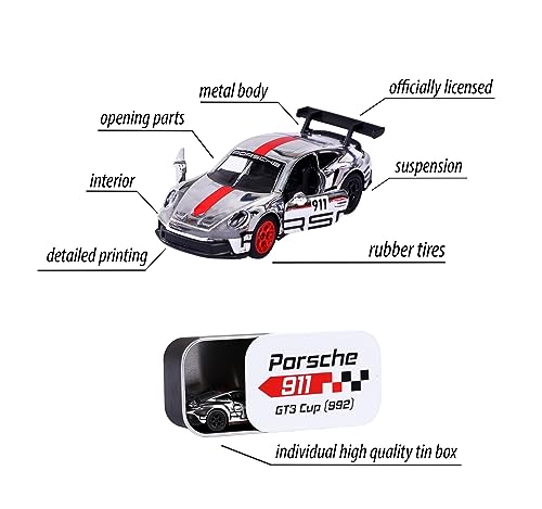 Image of Majorette Porsche 911 GT3 Cup (992) Die-Cast Model Car, Metal Body with Rubber Tyres, Silver