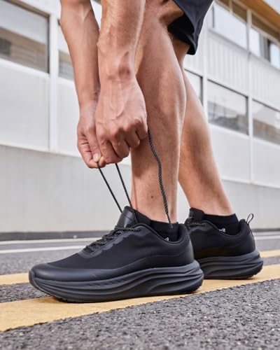 Image of KESCOO Wide Toe Box Non Slip Work Shoes for Men Food Service Kitchen Restaurant Chef Shoes Cushioned Water-Resistant Slip-Resistant Walking Sneakers Black