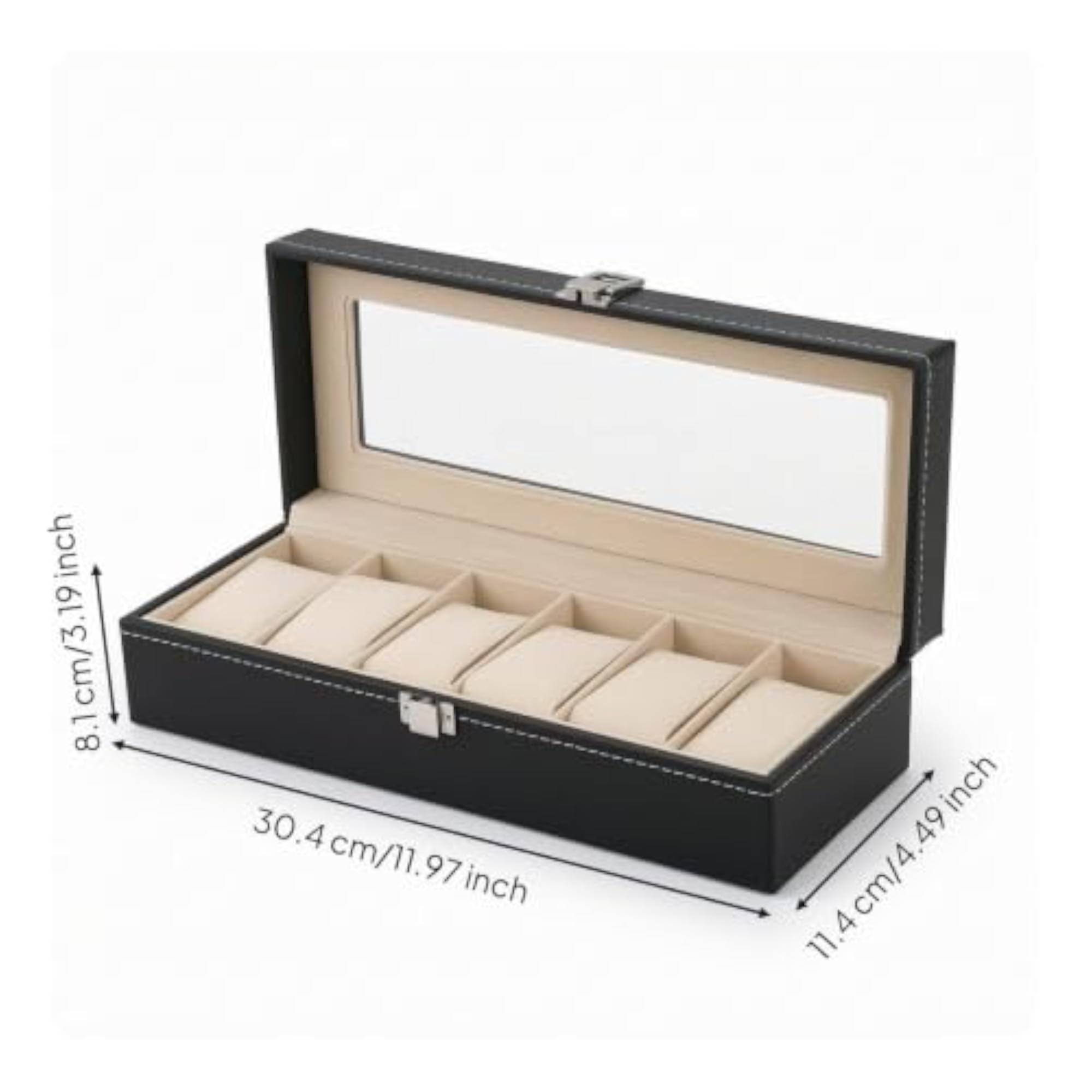 Leather Watch Box with Window, 6 Slots for Collectors