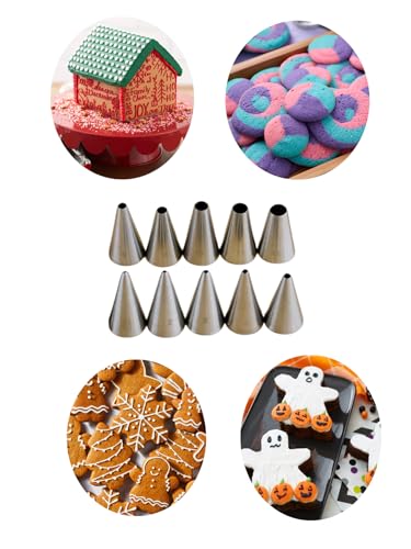 Small Round Piping Tips for Writing, Royal Icing, Cookie Decorating, Outlines, Dots, Lacework, Macarons & More, 10 Pcs