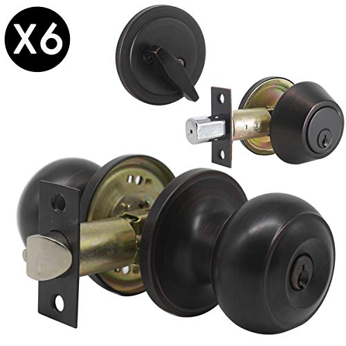 6 Pack Keyed Entry Door Knob Lockset and Single Cylinder Deadbolt Combination Set