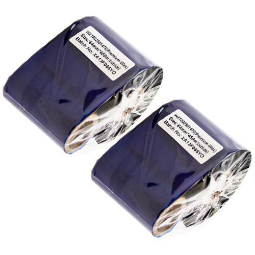 2.5 in x 1476 Ft (64mm X 450m) - Thermal Transfer Wax Ribbons for Zebra Printers (1 in Core, Black, 2 Pack)