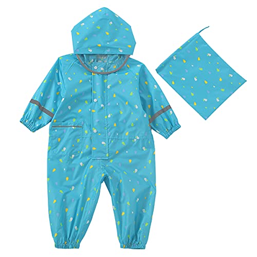 Machbaby Manteau de pluie pour garçon et fille - Combinaison légère une pièce - Veste de pluie imperméable respirante - Réflecteurs - Avec bord transparent - Bleu - 6-7 ans Cover