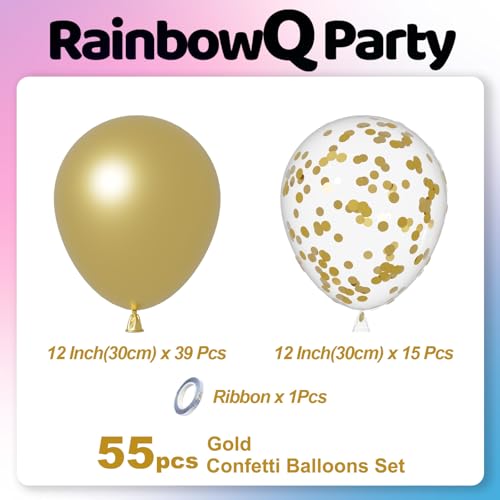 Image of RainbowQ Metallic Gold Balloons: 55Pcs 12 inch Chrome Gold Confetti Party Shiny Balloon Helium Latex Balloon for Birthday Anniversary Wedding Decoration