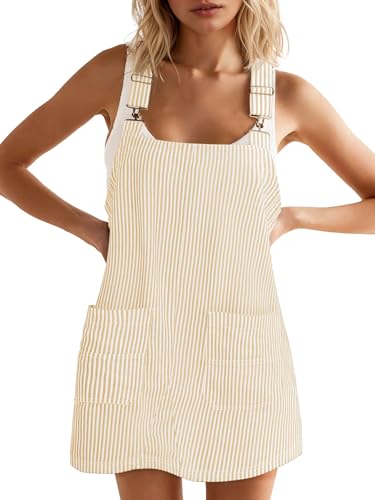 Yousify Women's Casual Overall Dress Sleeveless Striped Denim Dress Adjustable