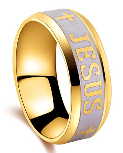 Tanyoyo 8Mm Stainless Steel Jesus Cross Ring Golden Size 6-14 (8) #TOP1