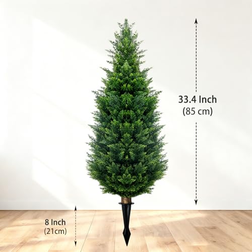 3Ft Artificial Cedar Topiary Trees (2-Pack) - UV Resistant Fake Shrubs with Ground Spike for Outdoor & Indoor Use, Front Porch, Garden Decor - Image 3