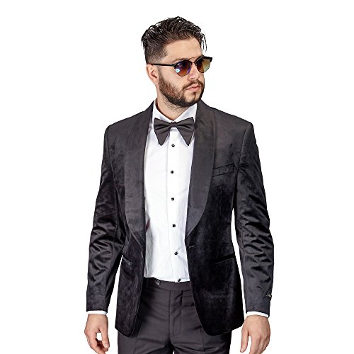 AZAR MAN Men's Slim Fit Black Velvet Tuxedo Shawl One Button Jacket & Pants (Sold Separately)