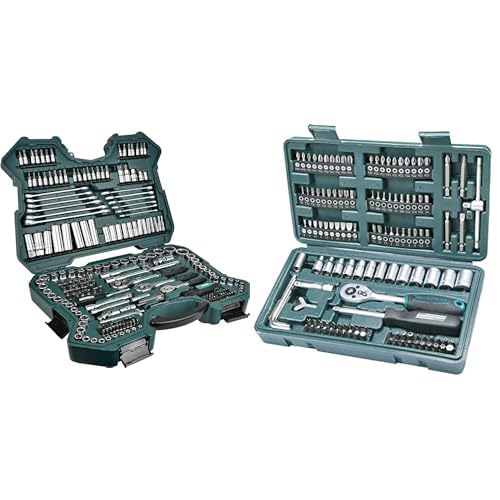 Brüder Mannesmann M98430 Steckschlüsselsatz 0,6 cm (0,25 Zoll) + 0,95 cm (3/8 Zoll) + 1,27 cm / (1/2 Zoll) Antrieb, 215-tlg & M29166 Steckschlüssel und Bitsatz, 130-tlg