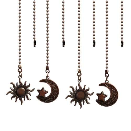 Image of Pull Chain,Ceiling Fan Pull Chain 4Pcs,12 Inches Lighting Fan Beaded Ball Fan Pull Chain Extender Ornament with Connector -Moon and Sun (Red Bronze)