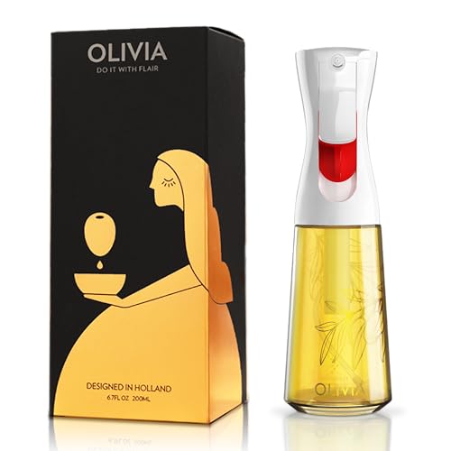 FLAIROSOL OLIVIA Oil Sprayer for Cooking, 200ml Glass Olive Oil Sprayer, Continuous Cooking Spray Bottle with Portion Control, Olive Oil Dispenser for Kitchen, Air Fryer, Salad, BBQ (Golden Leaves)